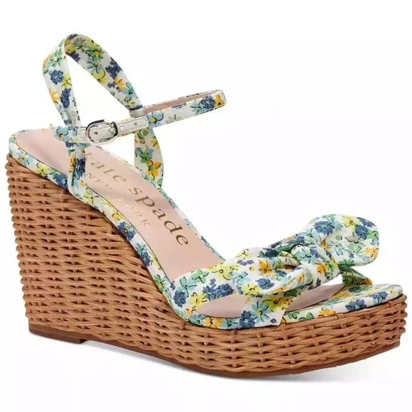 Kate Spade New York Patio Platform Wedge Sandal Blue Floral Women’s Size 8.5 - Picture 1 of 10